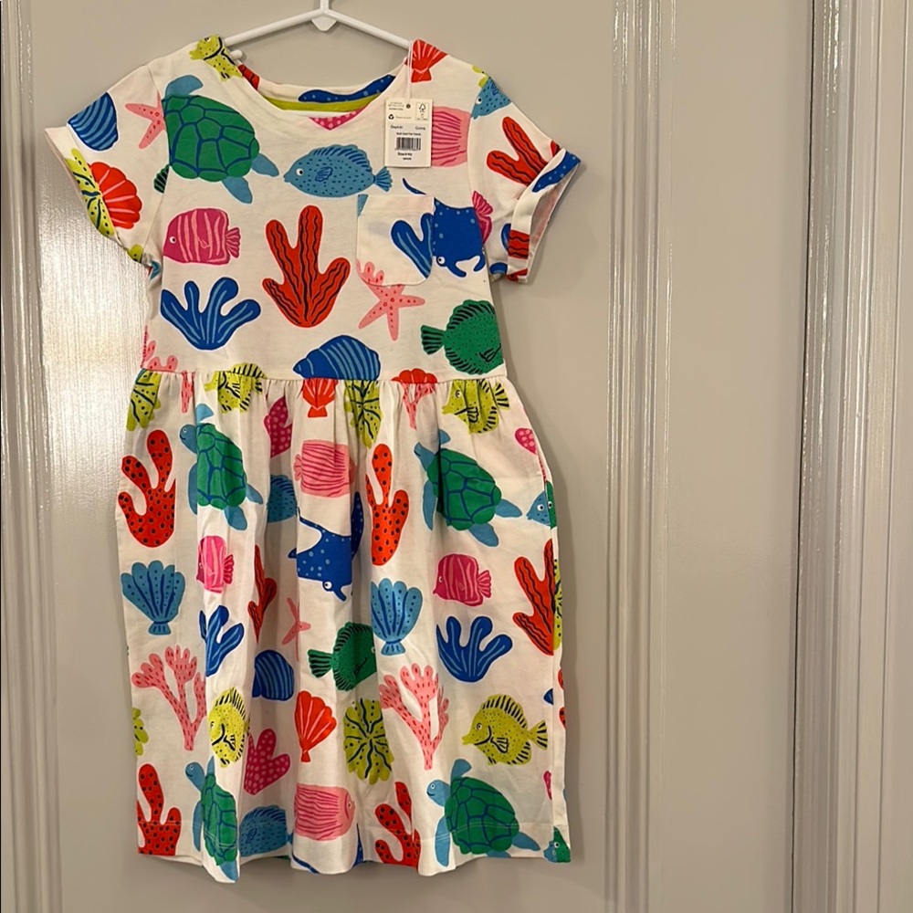 Mini Boden Giant Fish Friends fun cotton jersey dress size 9-10 NWT
